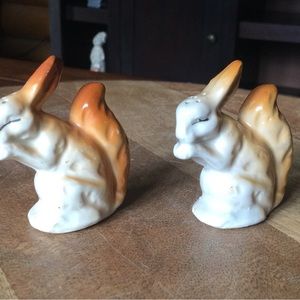 Vintage Ceramic Bunny Rabbit Squirrel ? Salt & Pepper Shakers Japan